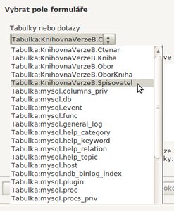 Výběr tabulky u databáze z MySQL
