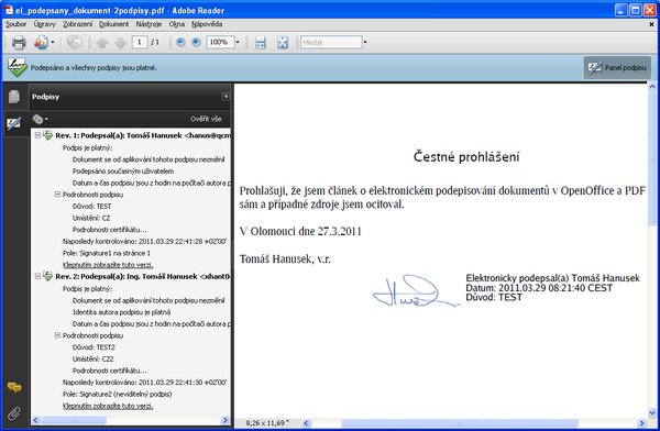 Potvrzení platnosti elektronického podpisu u PDF v Adobe Readeru, Windows